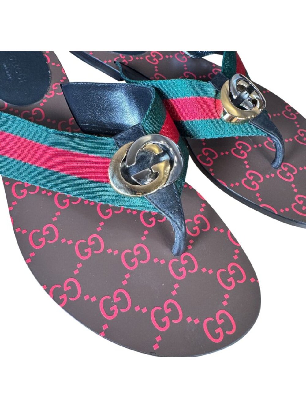 Gucci Kika Red Interlocking GG Thong Flip Flop Sandals Flat Size EU 40 US 10 - Picture 2 of 8